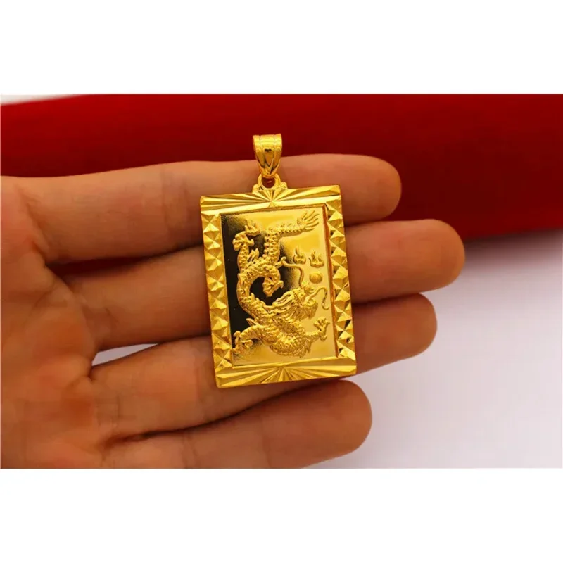 24K Pure Gold Eagle Tiger Relief Shape Square Pendant Men's Women's Vietnam Shajin Men's Domineering Pendant Brass Jewelry Gifts