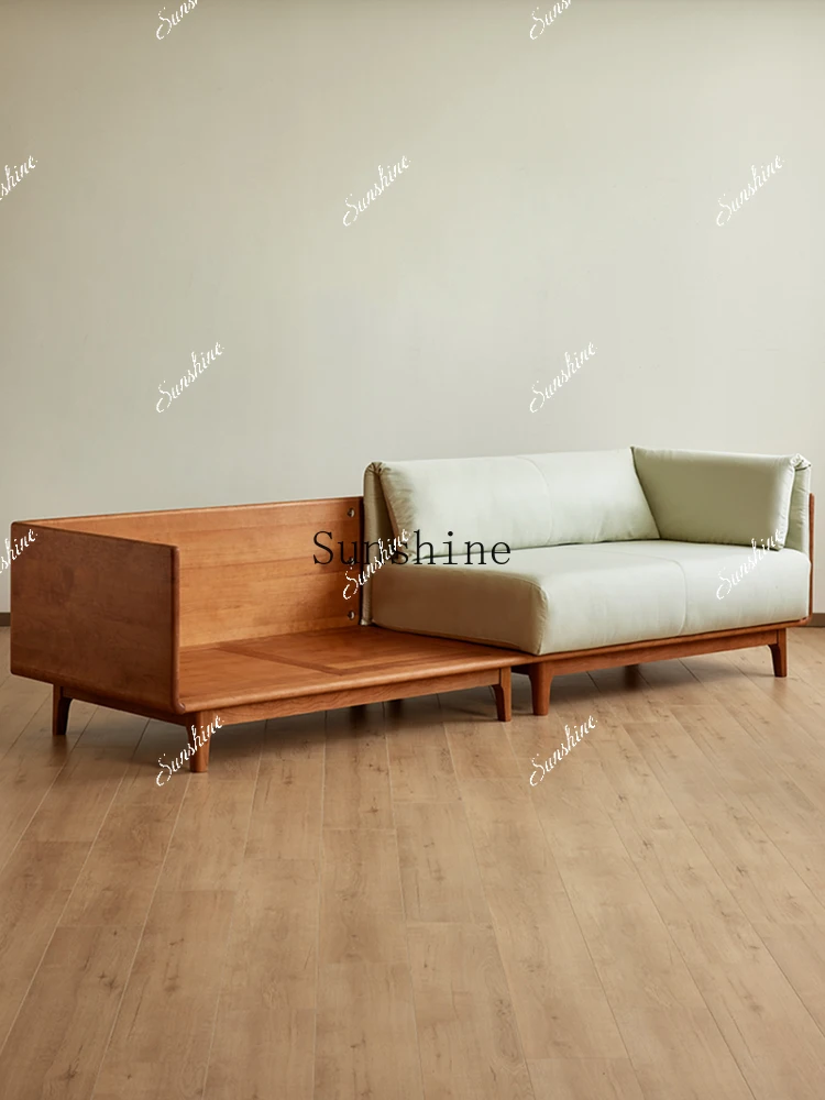Japanese cream wind log straight row removable and washable winter and summer all-solid wood sofa  FT