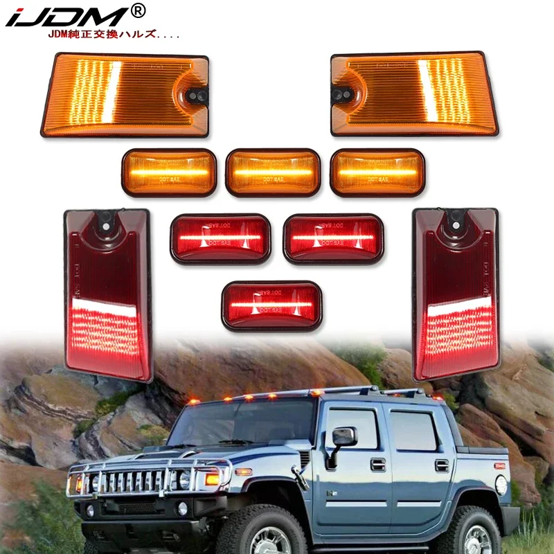 iJDM Yellow/Red LED Cab Roof Light and Lenses Kit For Hummer H2 2003 2004 2005 2006 2007 2008 2009 LED Smoked Lens Top Lights