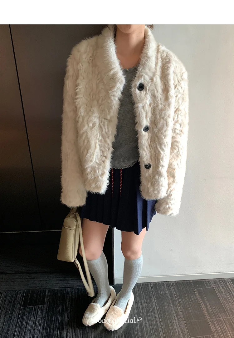 Women Faux Shearling Fur Coats Solid Fur Jackets Cotton Linen V Neck Long Sleeves Single Breasted Loose Fit Casual 2026 Winter