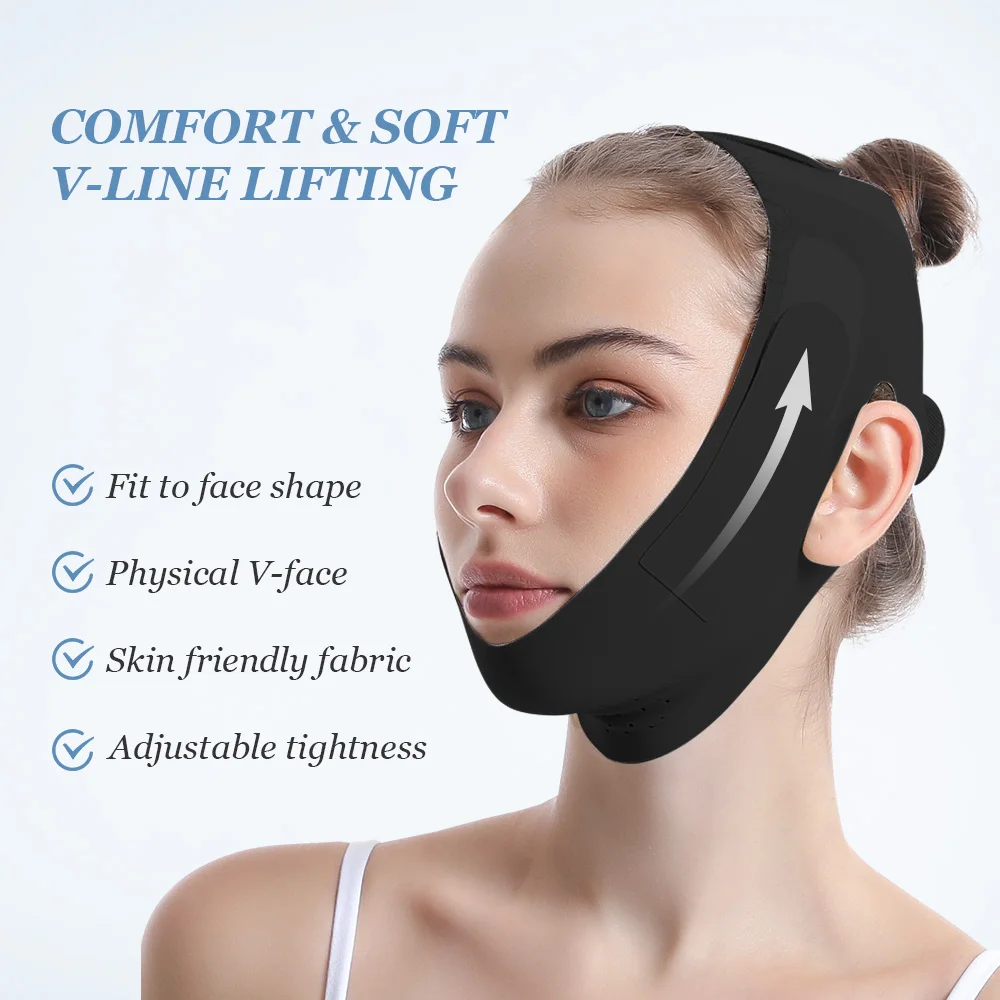 حزام الذقن للنوم، شريط شد الوجه للذقن المزدوجة للنساء، قناع رفع على شكل حرف V قابل لإعادة الاستخدام، حزام تنحيف الوجه قابل للتعديل