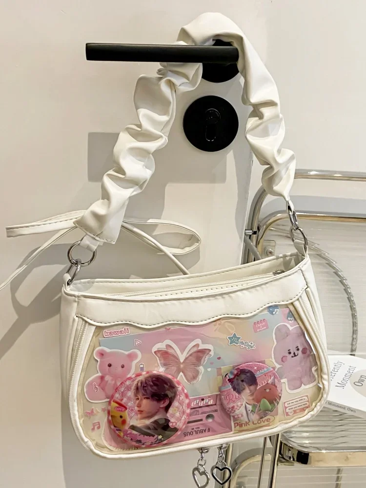 Sweet Cute Casual Underarm Folds Transparent Itabag Japanese Shoulder Bag Bolso Commuter Crossbody Shopping Bags Handbags