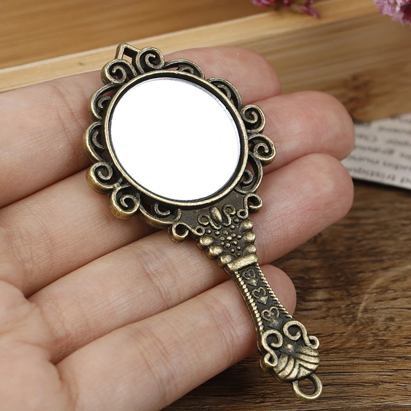 {#} 1Pc Vintage Metal Frame Mirror Hand-held Mirror Dollhouse Miniature Bathroom Furniture For Doll