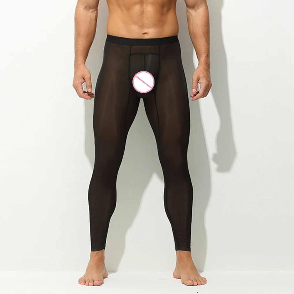 

Мужские леггинсы, плотные тонкие эластичные ледяные шелковые сексуальные прозрачные спортивные трусы, леггинсы для мужчин, мужские зимние брюки