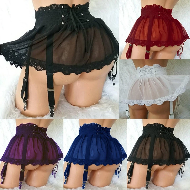 New sexy lace skirt with garter belt sexy See-through Underwear Body Harness Lingerie plus size costumes for women adult