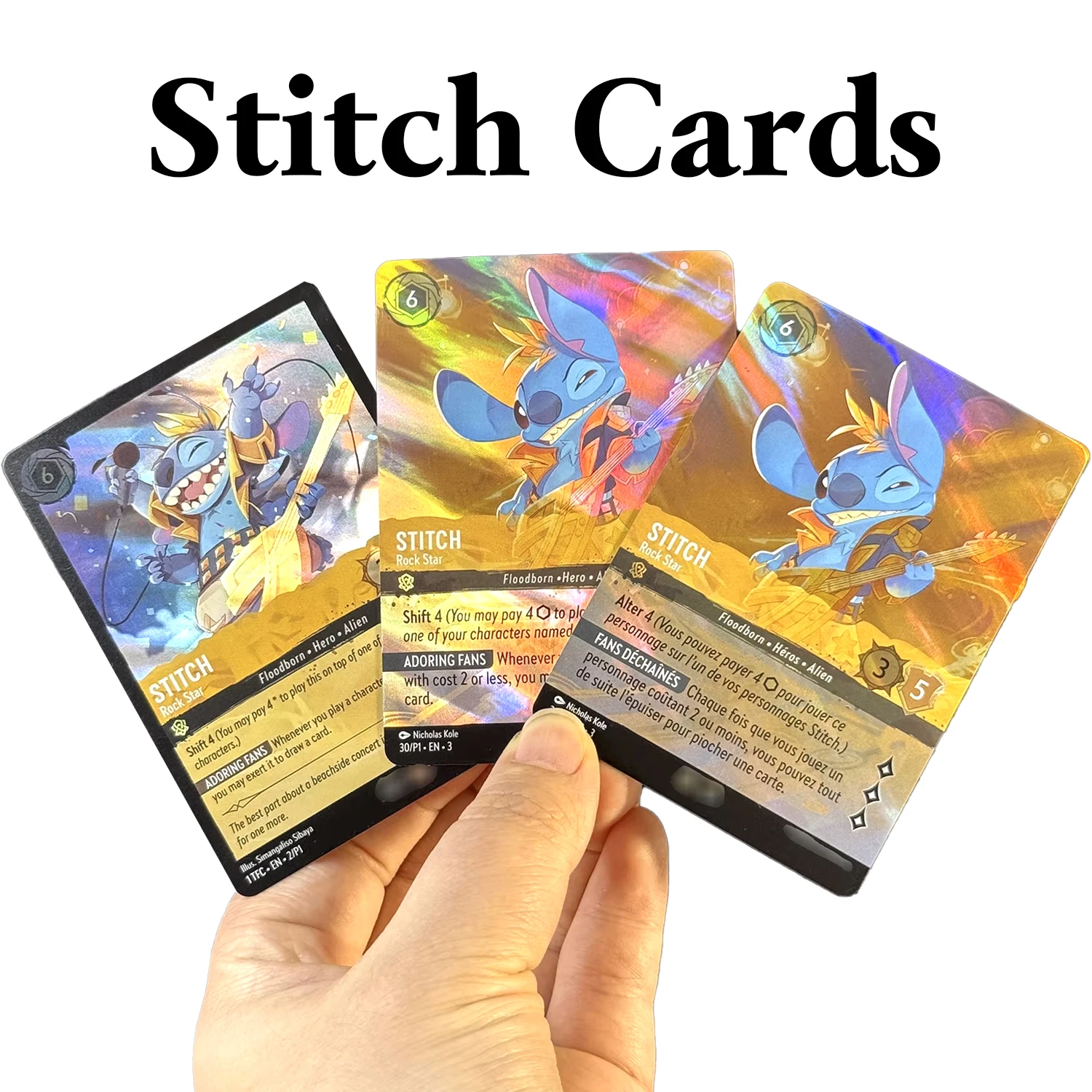 بطاقات لوركانا فويل TCG أرواق لعب STITCH Rock Star English.French Floodborn eHero ·Alien