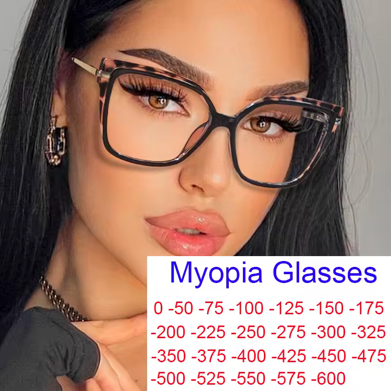 Stylish Optics Minus Myopia Glasses Women Leopard Oversized Square Eyeglasses Frame Metal Computer Anti Blue Light Glasses 0~-6. Products on AliExpress
