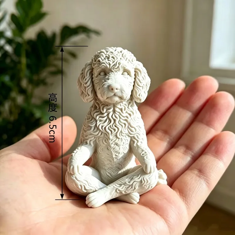3D Printed Meditation Poodle Figurine Cross Legged Yoga Curly Hair Dog Sculpture Minimalist Nordic Tabletop Decor