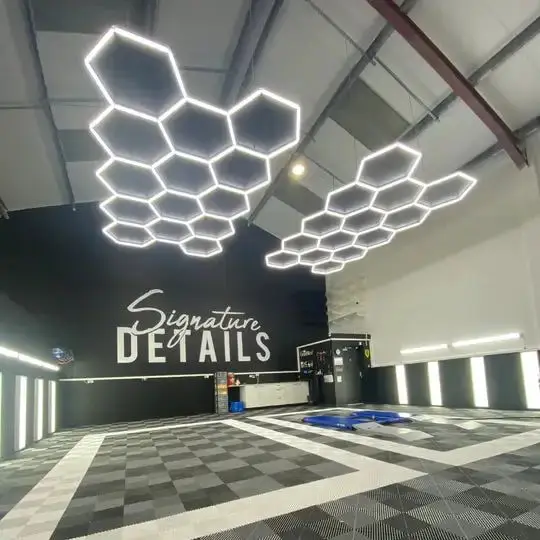 Customized Honeycomb Led Garage Hexagon Led Ceiling Lighting For Car Showroom Led Linear Car Detailing Decorative Barber Shop