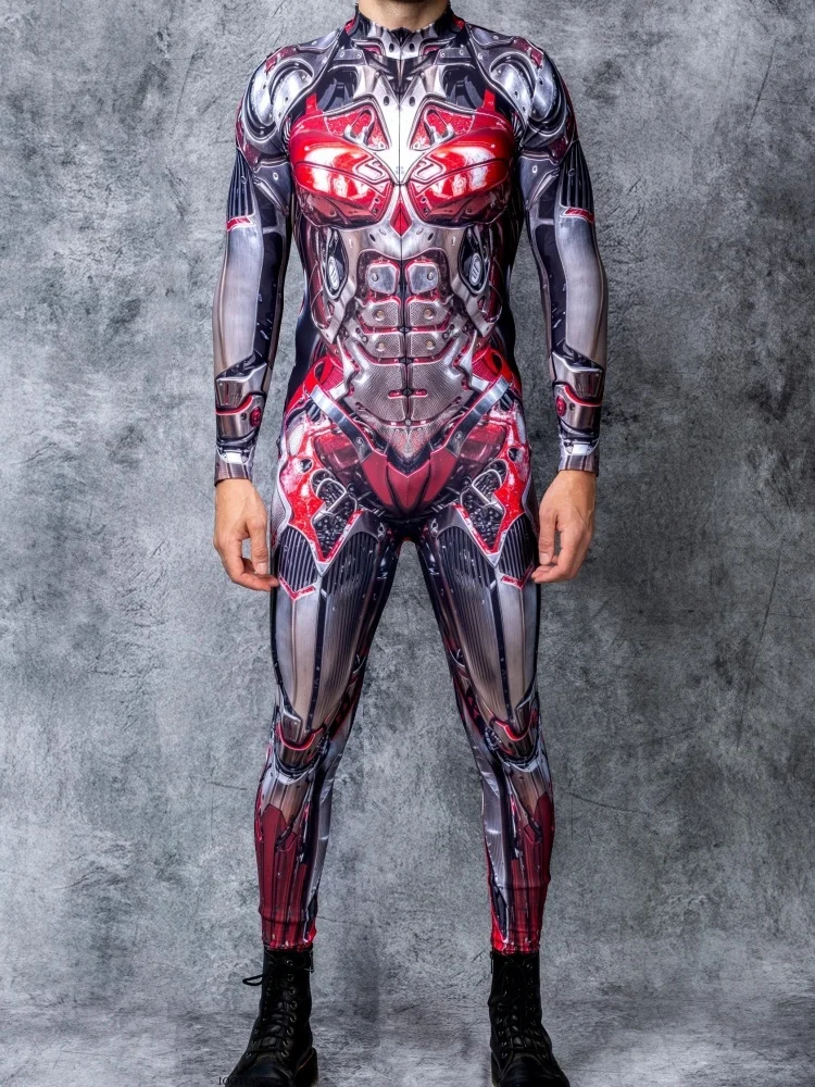 

Halloween Unisex Sexy Cyberpunk Mechanical Helmet Tight Jumpsuit Carnival Party Stage Performance Cosplay Costume Zentai Suit
