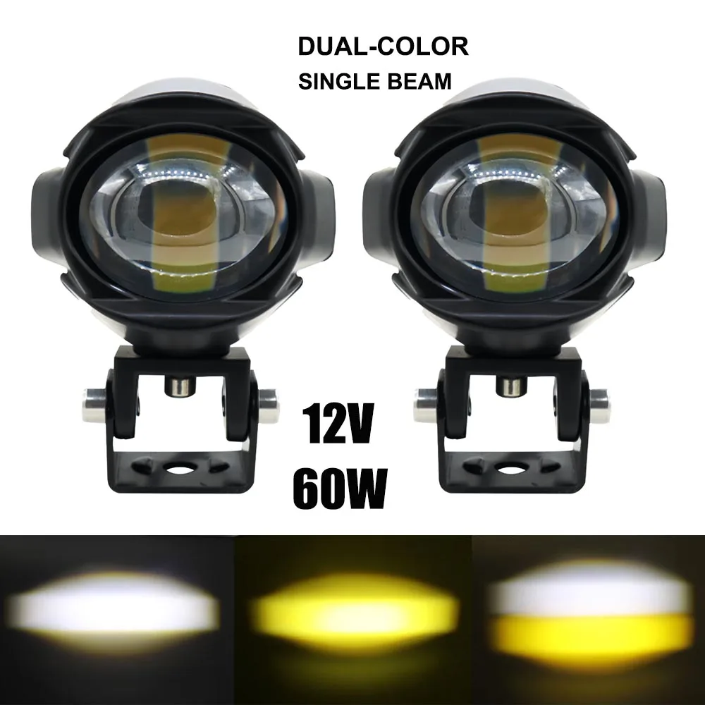 Motorcycle Monocular, Dual Eye LED Headlights With Parking Lights, Universal High and Low White+Yellow