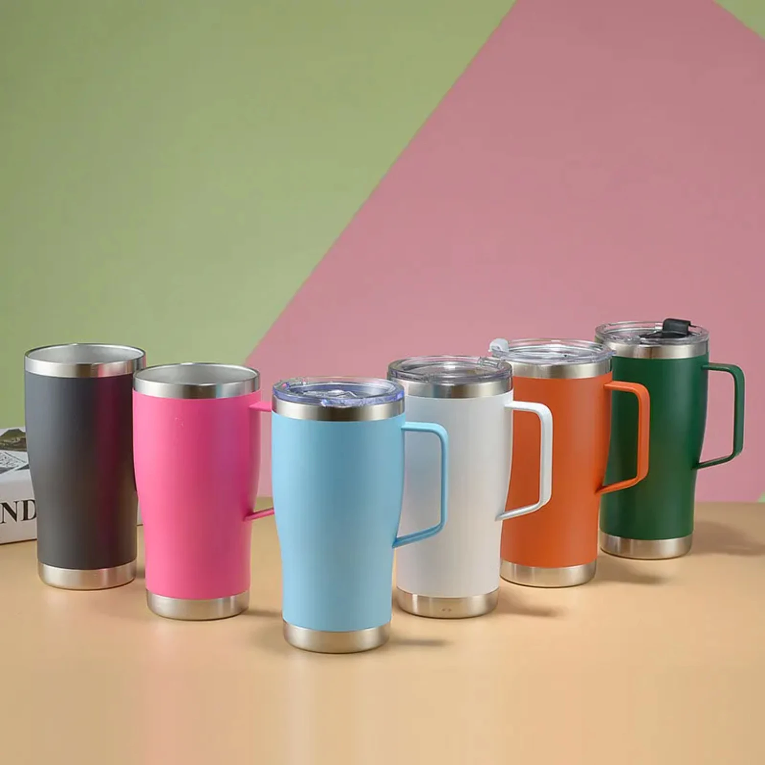 

20oz Stainless Steel Double Walled Tumbler With Lid And Handle Travel Mug Colourful Tumbler Double Wall Vacuum