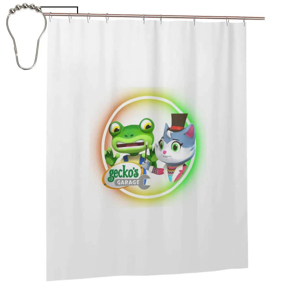 

Детская шторка для душа Geckos Garage с мультяшным рисунком, полиэстеровая, водонепроницаемая, с крючками