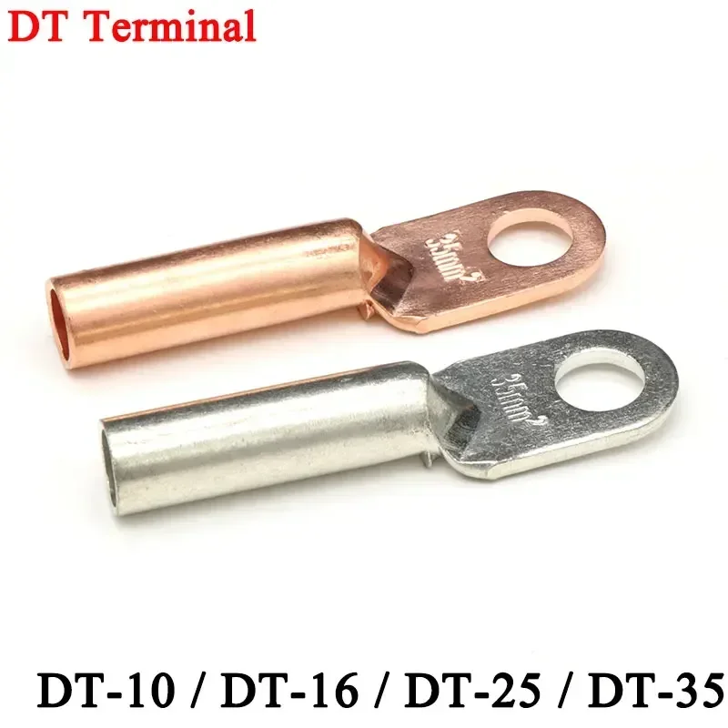 DT-10 DT-16 DT-25 DT-35 Wire Terminal Copper Crimp Splice Silver Tin Plated Block Bare Bolt Hole Nose Tube LUG Cable Connector