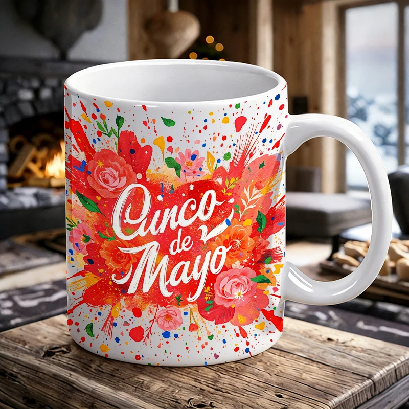 

Cinco de Mayo Watercolor Floral Ceramic Mug Fiesta Celebration Coffee Cup, milk cup, office cup, gift for friends,fade-resistant