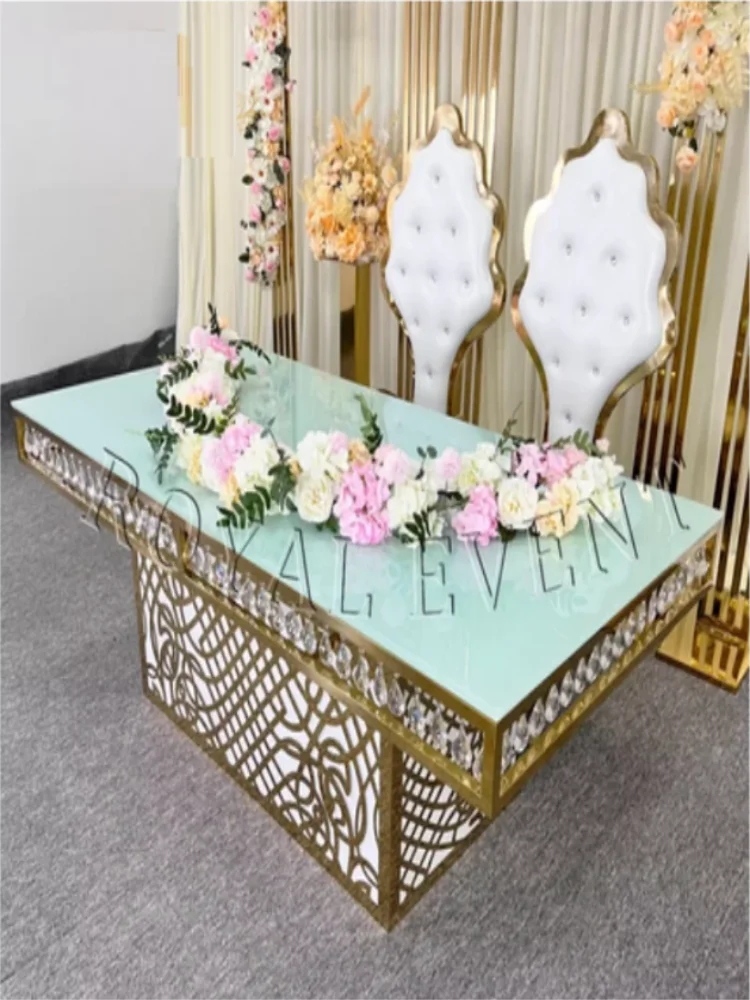 High end stainless steel shiny gold acrylic wedding counter table, cake table, banquet party welcome table, decorative table