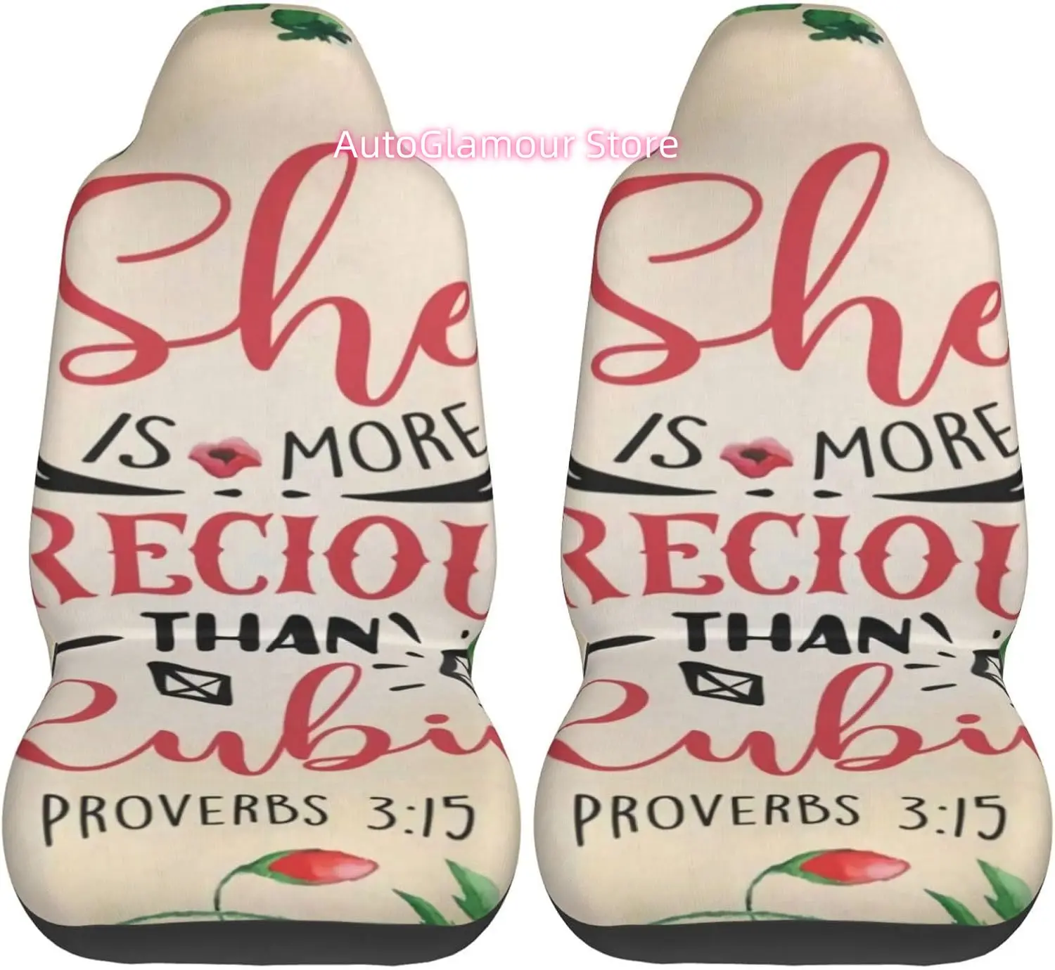 She is More Precious Than Rubies Proverbs 3 15 2-Piece   Seat Cover Complete Set - Elastic Seat Protection Cover fo