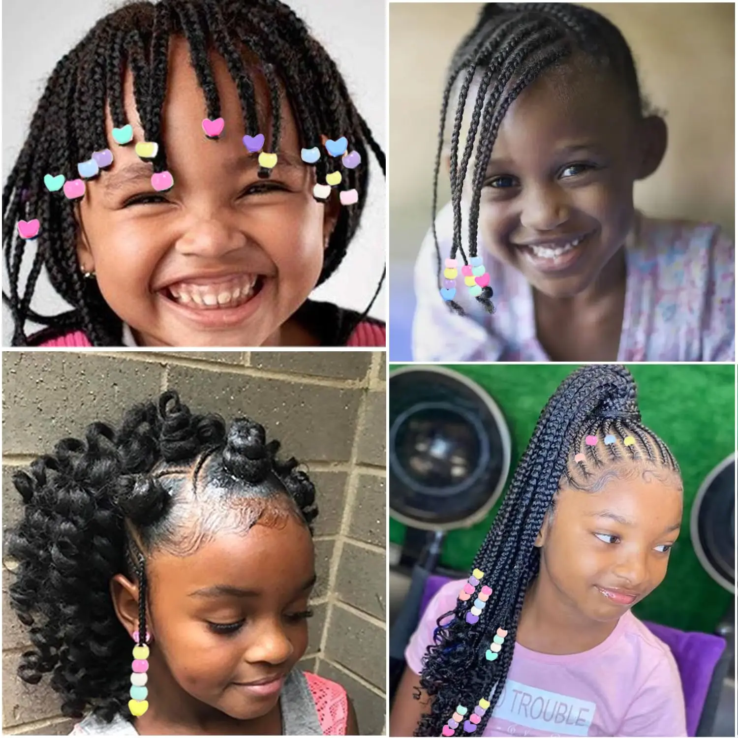 201PCS Acrylic Kids Hair Beads Sets 100pcs Multicolor Dreadlocks Beads 100 Rubber Bands and 1 Beader Tools for Hair Braiding