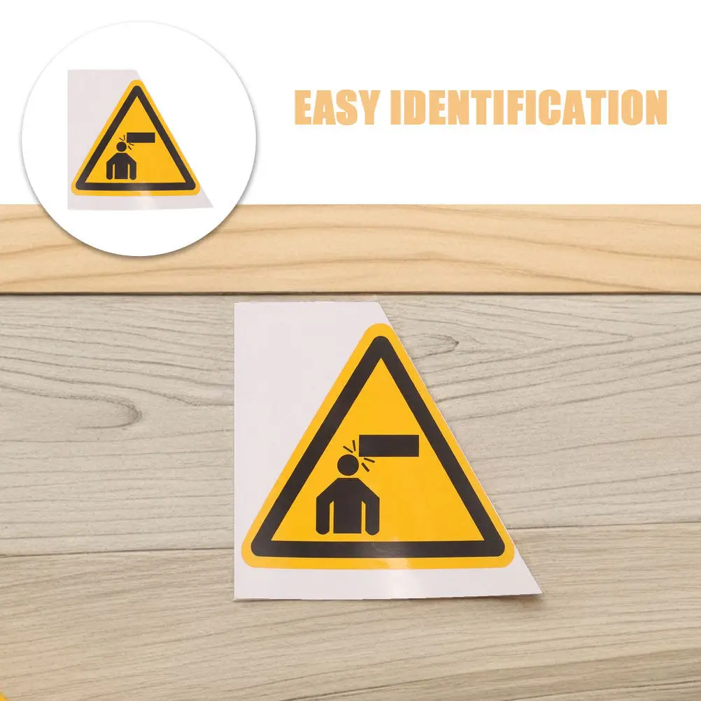10Pcs Watch Your Head Caution Stickers Triangle Self Adhesive Safety Signs Bright Yellow Black PVC for Machine Shops Factories