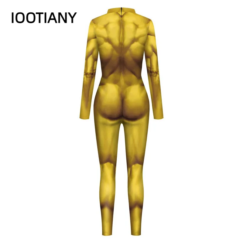 IOOTIANY donna uomo Cosplay Fancy Sexy tuta muscoli stampa 3d Zentai Suit festival Party manica lunga body Monos Mujer nuovo