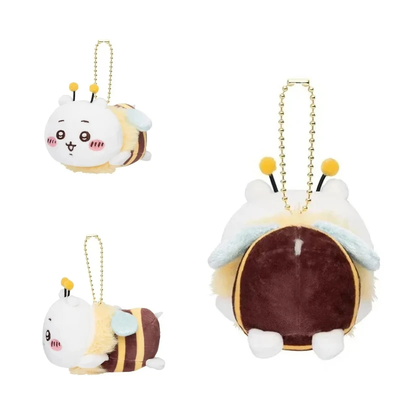 Miniso chaveiro de pelúcia série chiikawa pequena abelha dos desenhos animados boneca hachiware usagi mochilas pingente decoração bonito brinquedos de pelúcia crianças presentes