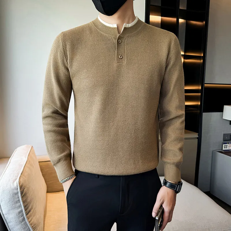 

Slim Fit Men's Knitted Sweater XS Size Base irt Youth Faion Winter Casual Long Sve ort Sle Elastic Nylon Fiber