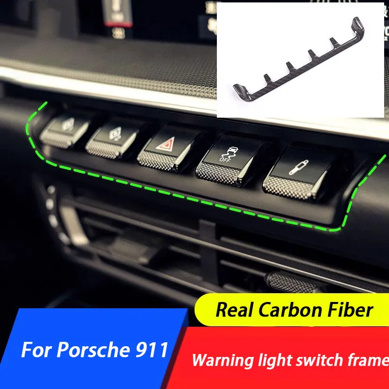 Real Carbon Fiber Interior Center Console Warning Light Switch Cover Trim Fit For Porsche 911 2019 2020 2021 2022 2023 2024