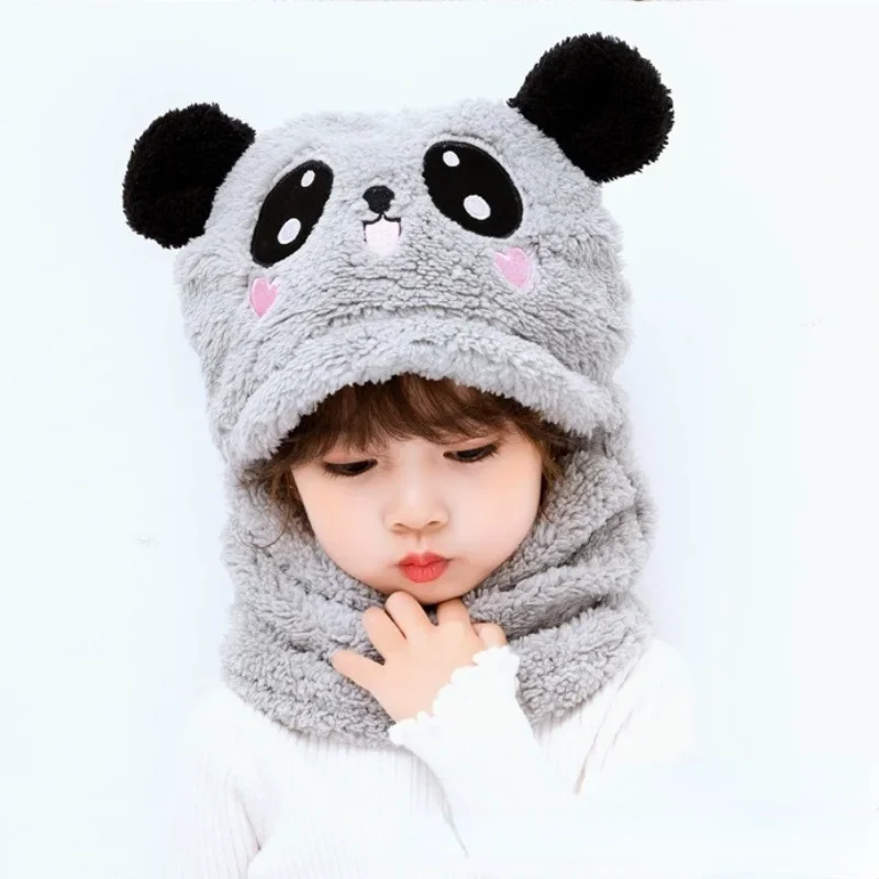 Cartoon Hat for Girls Boys Scarf Thicken Cap Newborn Photography Baby Stuff Winter Children hat Plus Fleece Kids Caps 1-10Years