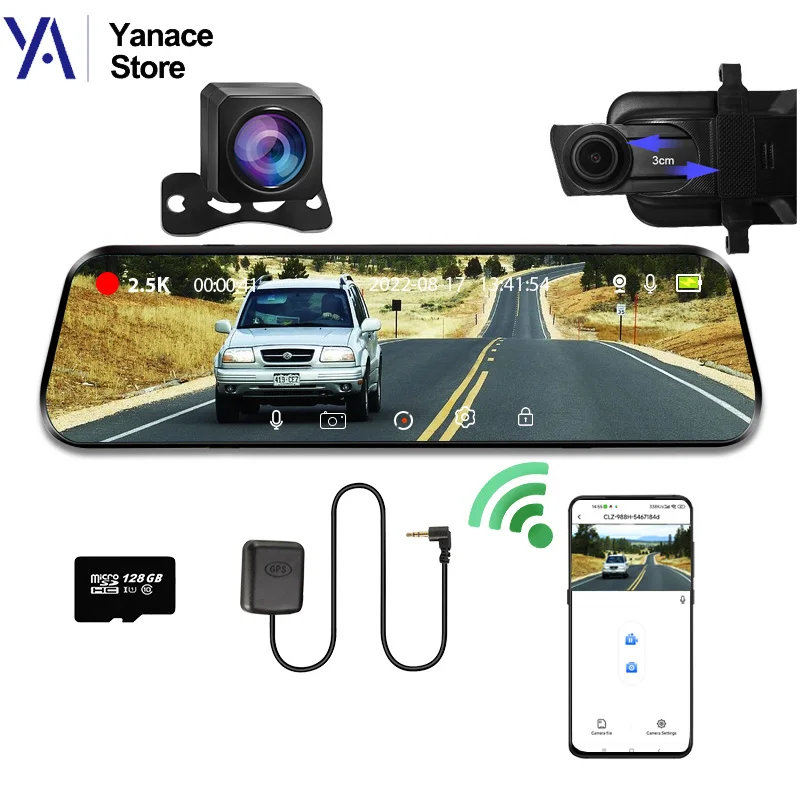 

Dvr Mirror for Car FHD 2.5K Dash Cam with 1080P Rearview Camera Super Night Vision 10inch Touch Screen 24h Parking Monitoring