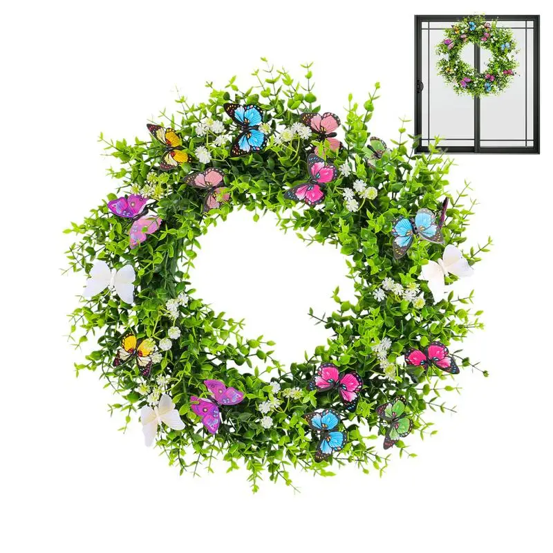 

Spring Wreaths For Front Door Spring Wreath With Butterfly Flowers Front Door Rustic Artificial Garlands Sign For Home Decor