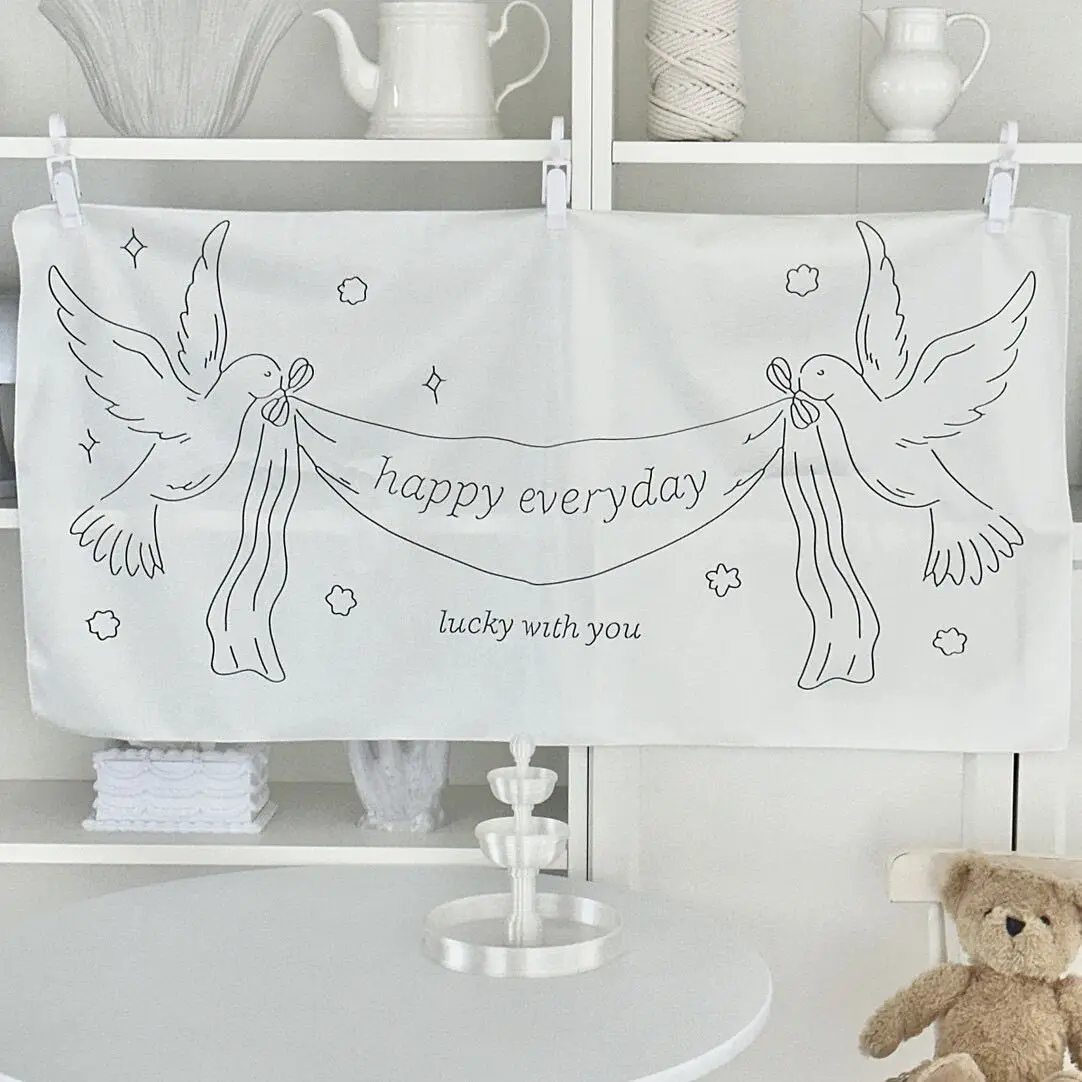 Vintage Fresh White Dove Tapestry, Aesthetic Wall Hanging Backdrop, Soft Home Decor for Cafe Dessert Shop Photo Props
