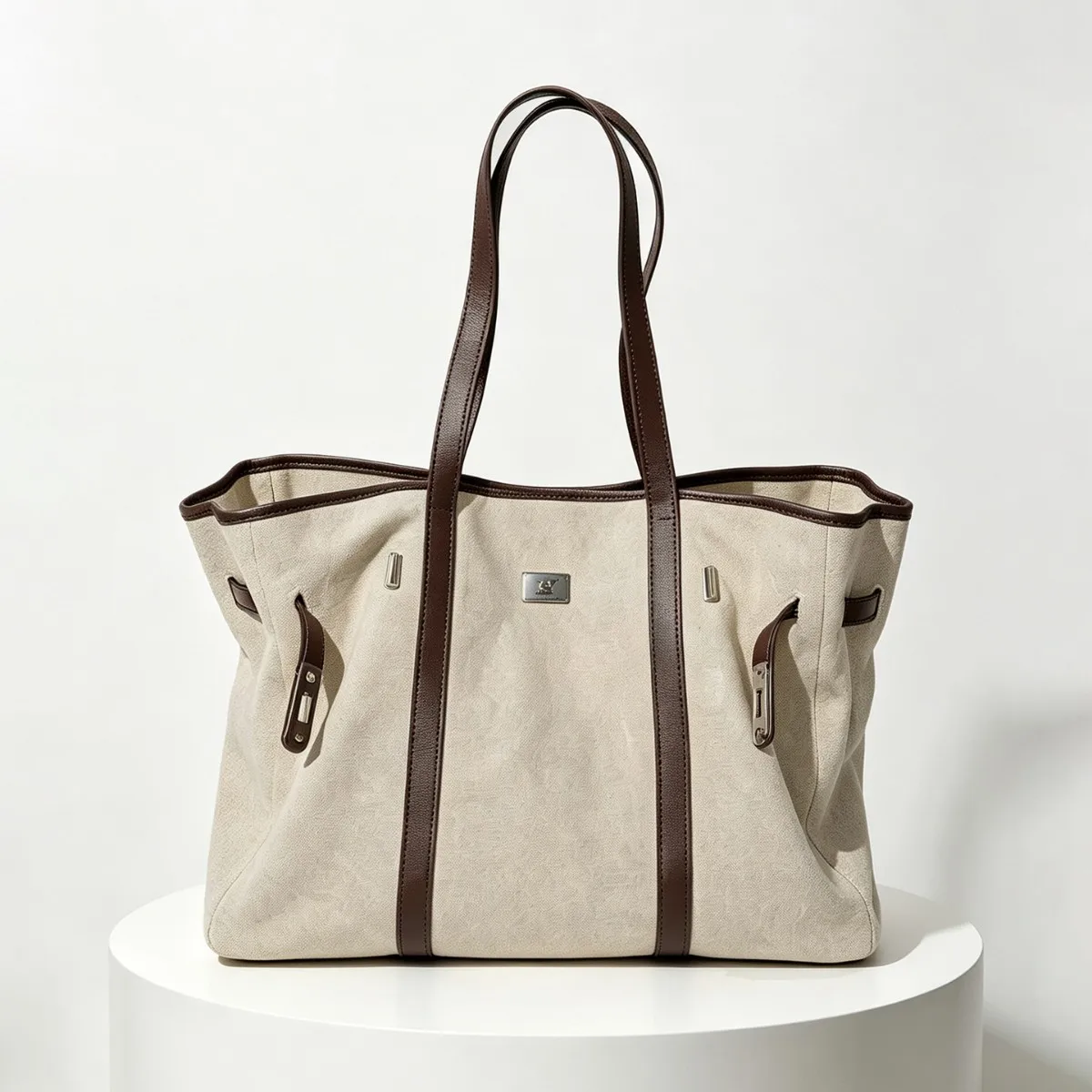 2026 Large-capacity Commuter Tote Bag  Versatile Casual Portable New Cotton and Linen with First-layer Cowhide Shoulder Bag