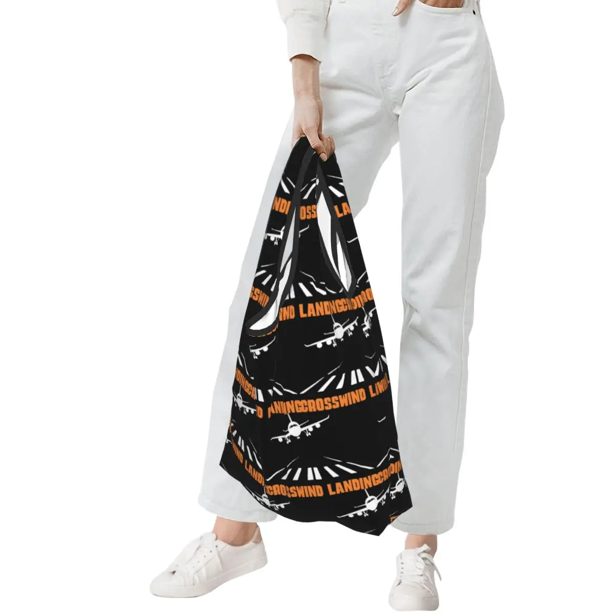 

Airplane Crosswind Landing Shopping Bag Portable Tote Bags Reusable Shoulder Shopper Bag Grocery Handbag