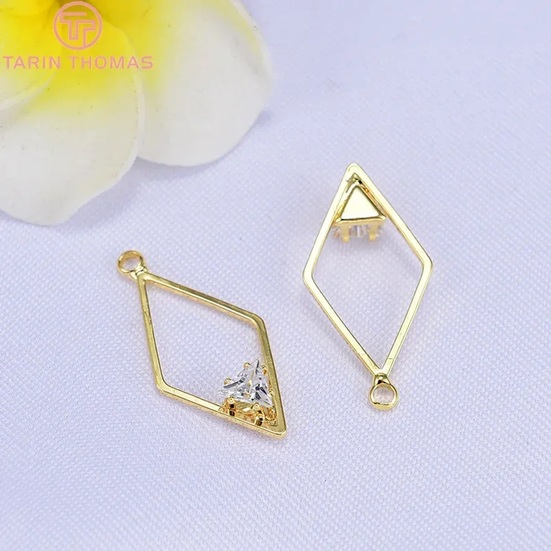 (1161)6PCS 14x27MM 24K Gold Color Plated Brass Zircon  with Zircon Pendants Charms High Quality DIY Jewelry Making Findings