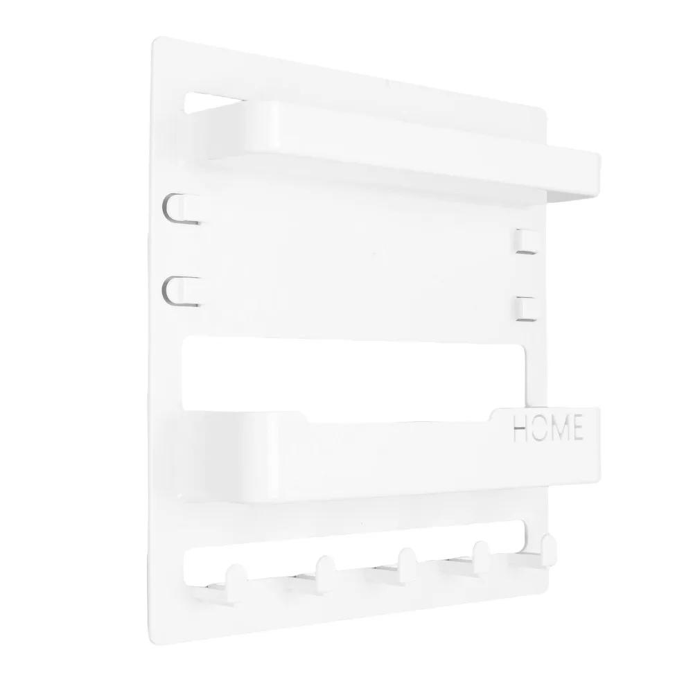 Self Stick Wall Mount Shelf Plastic With Hooks Wall Organizer Shelf 9.5x9.1in With Cable Clips Adhesive Shelf Organizer