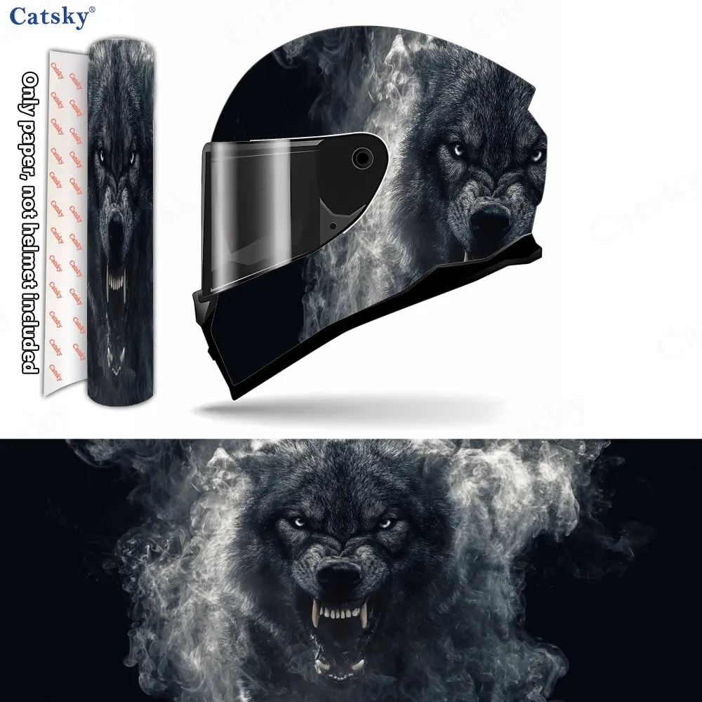 

Gloomy Smoke Wolf Shadow Print Helmet Vinyl Wraps, Waterproof Scratch-Resistant Full Face Helmet Decals, Durable PVC Decoration