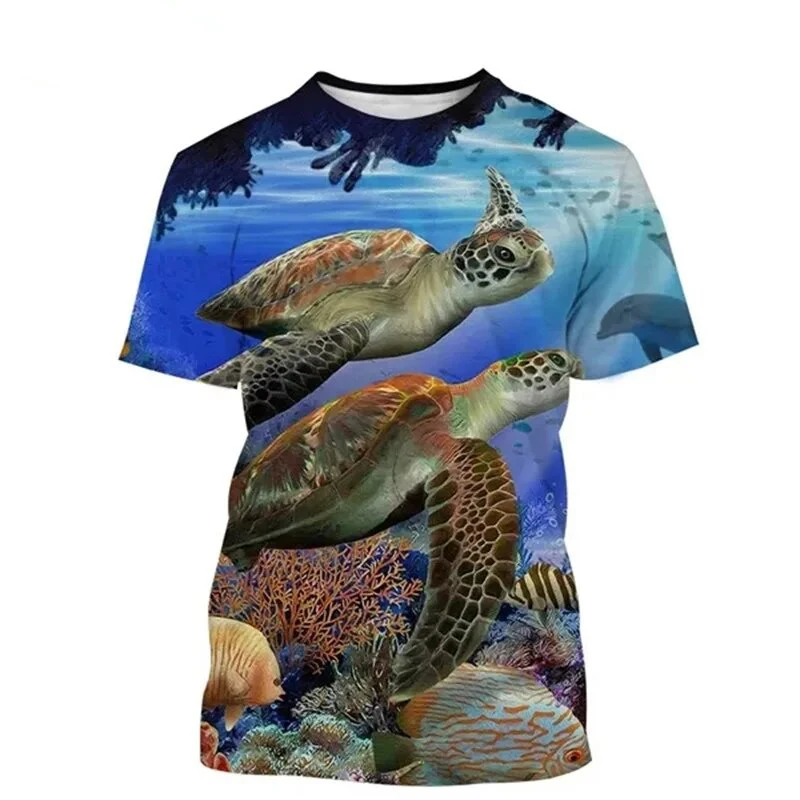 Summer Sea Turtle 3D Print T-Shirts Streetwear Men Women Fashion Oversized Short Sleeve T Shirt O-Neck Kids Tees Tops Clothing