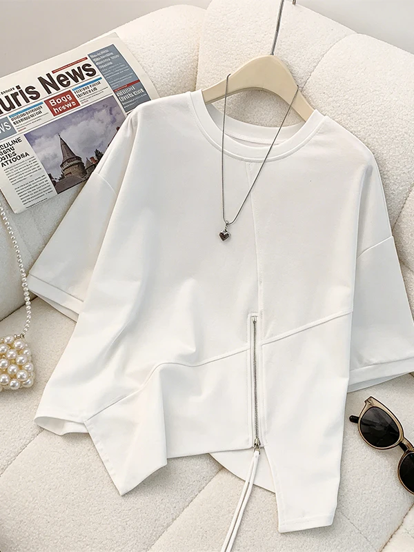 

Loose Casual Korean Style Short Sleeve T-Shirt plus Size Summer New Design Sense Unusual Match All Slimming Effect City Commute