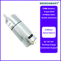 Bringsmart 12V DC Gear Motor High Turque Reversed 24volt 37GB555 6-800RPM Gear Metal Mini Electric Motor DIY  Metal Gearbox