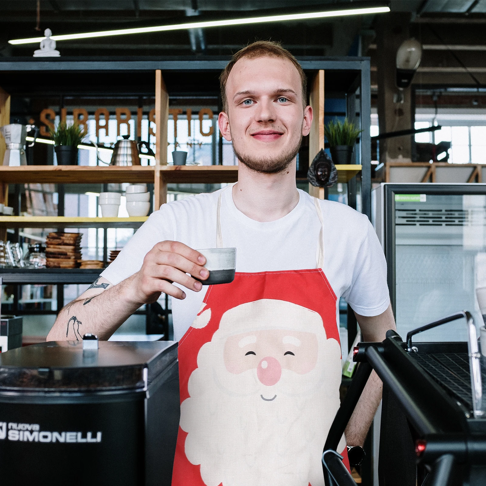 

Christmas Kitchen Apron Santa Claus Pattern Oil Proof Cartoon Cooking Cafe Housewares Unisex Festive Design