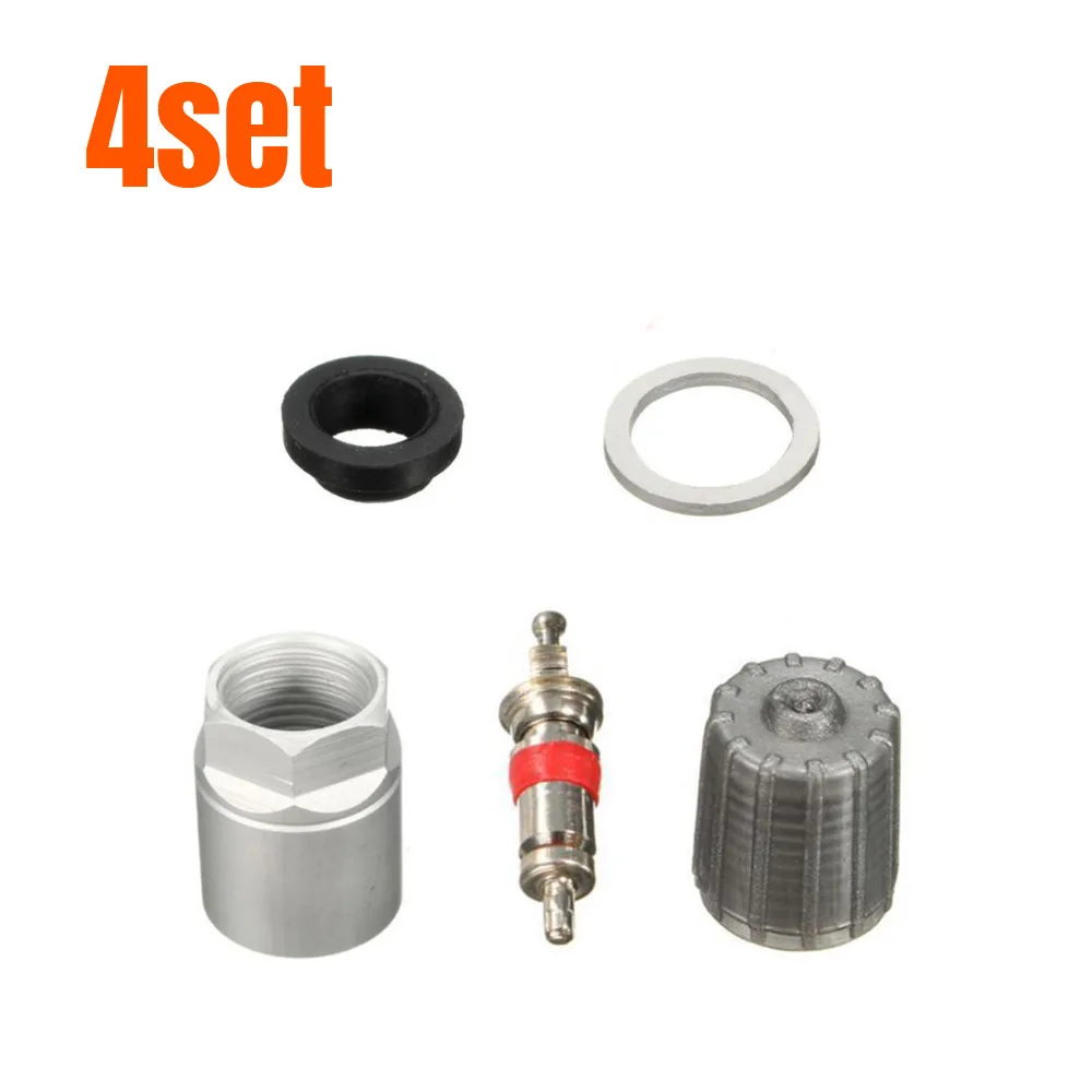 4 Sets Car Suit Tire Pressure Sensor Repair Rubber Aluminum Washer Nut Valve Cap Service Kit Fit for Toyota TPMS 2004-2015