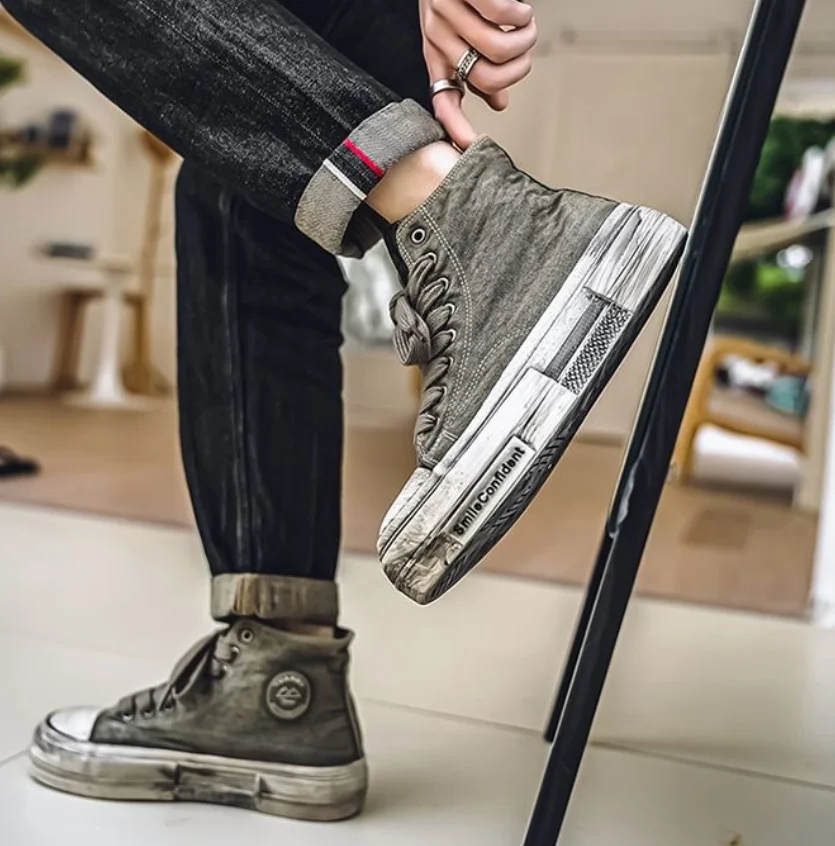 

Ретро унисекс, потертые парусиновые туфли, высокие кроссовки на грязной подошве, женские и мужские однотонные спортивные туфли среднего кроя, осень-зима