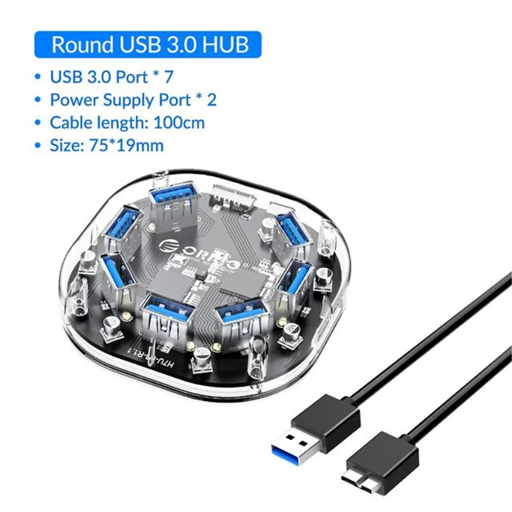 ORICO Transparent USB HUB 4 7Ports USB3.0 Adapter Splitter Support External Micro USB Power Supply for Desktop Laptop Accessorie