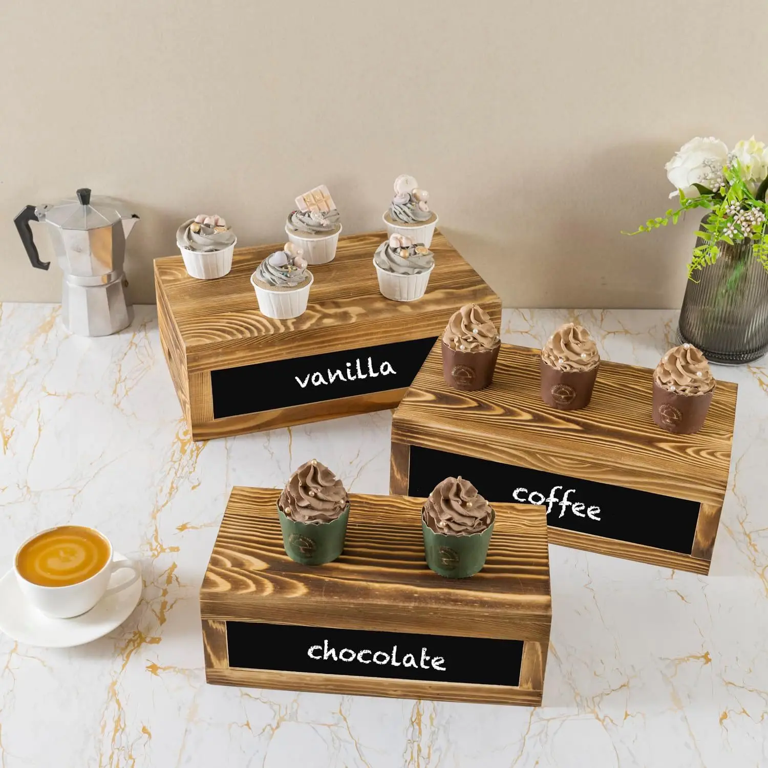 

3-Piece Set, Wooden Storage Box, Cupcake Display Stand, Dessert Fruit Snack Storage Tray, Solid Wood Home Furnishing