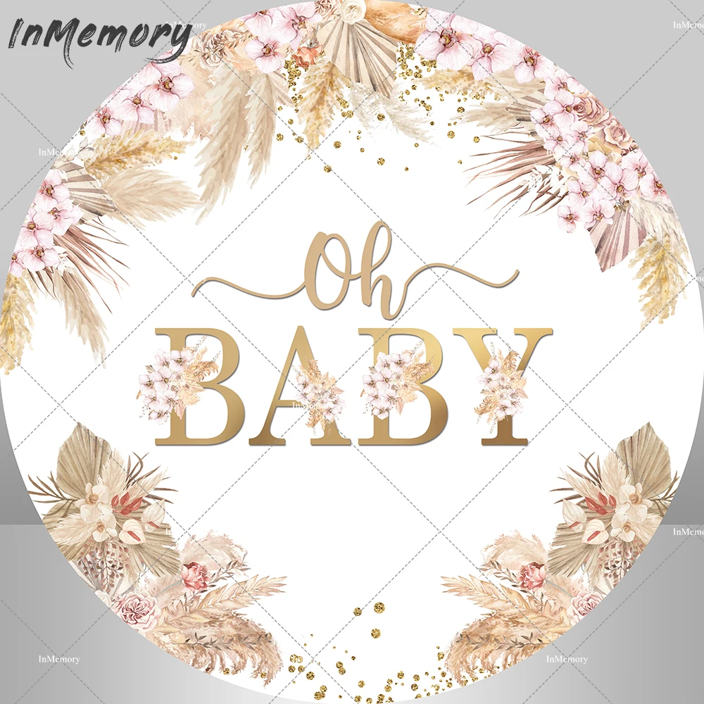 

Oh Baby Shower Round Backdrop Cover Pamper Grass Newborn Birthday Party Decoration Photography Background Cake Table Photobooth