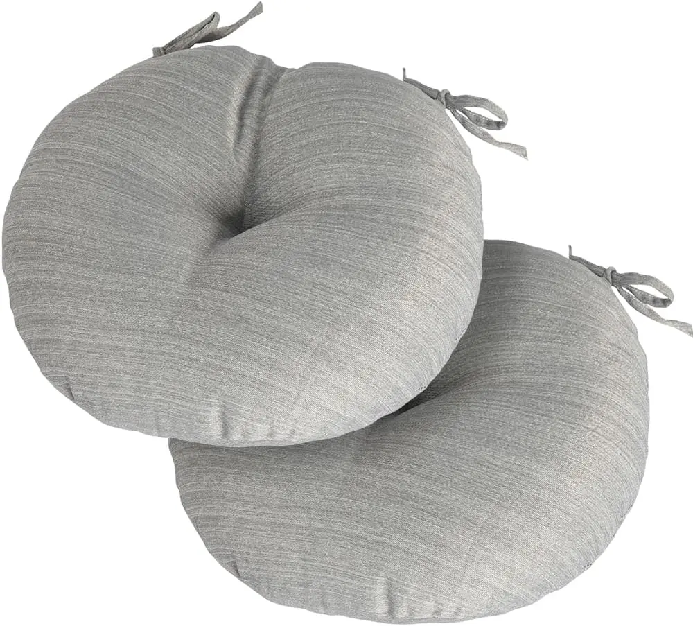 

Outdoor 15""X15""X4"" Round Bistro Seat Cushions With Ties Set Of 2, Tufted Waterproof Patio Floor Chair Pads For Home Garden
