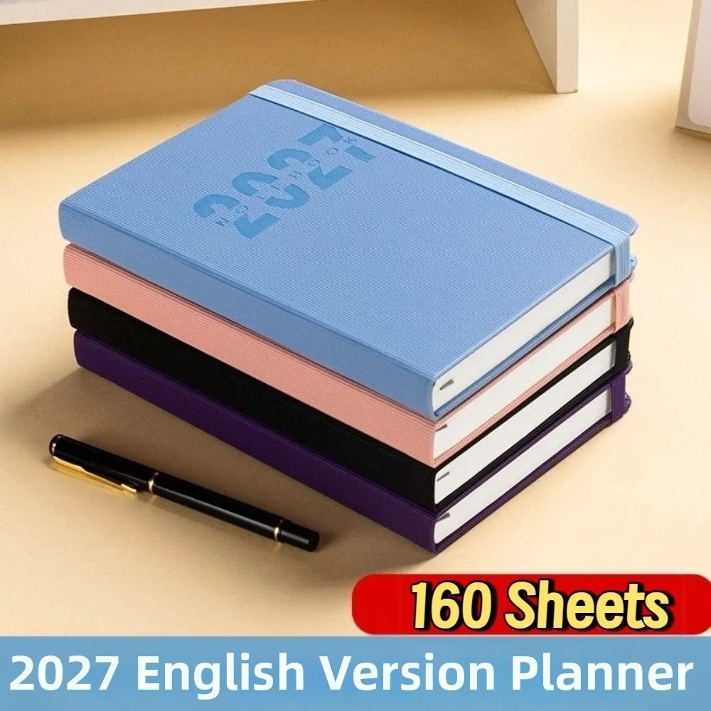 English 2027 Schedule Planner Notepad 12 Months Wear-resistant A5 Agenda Planning Notebook Efficiency Leather Cover