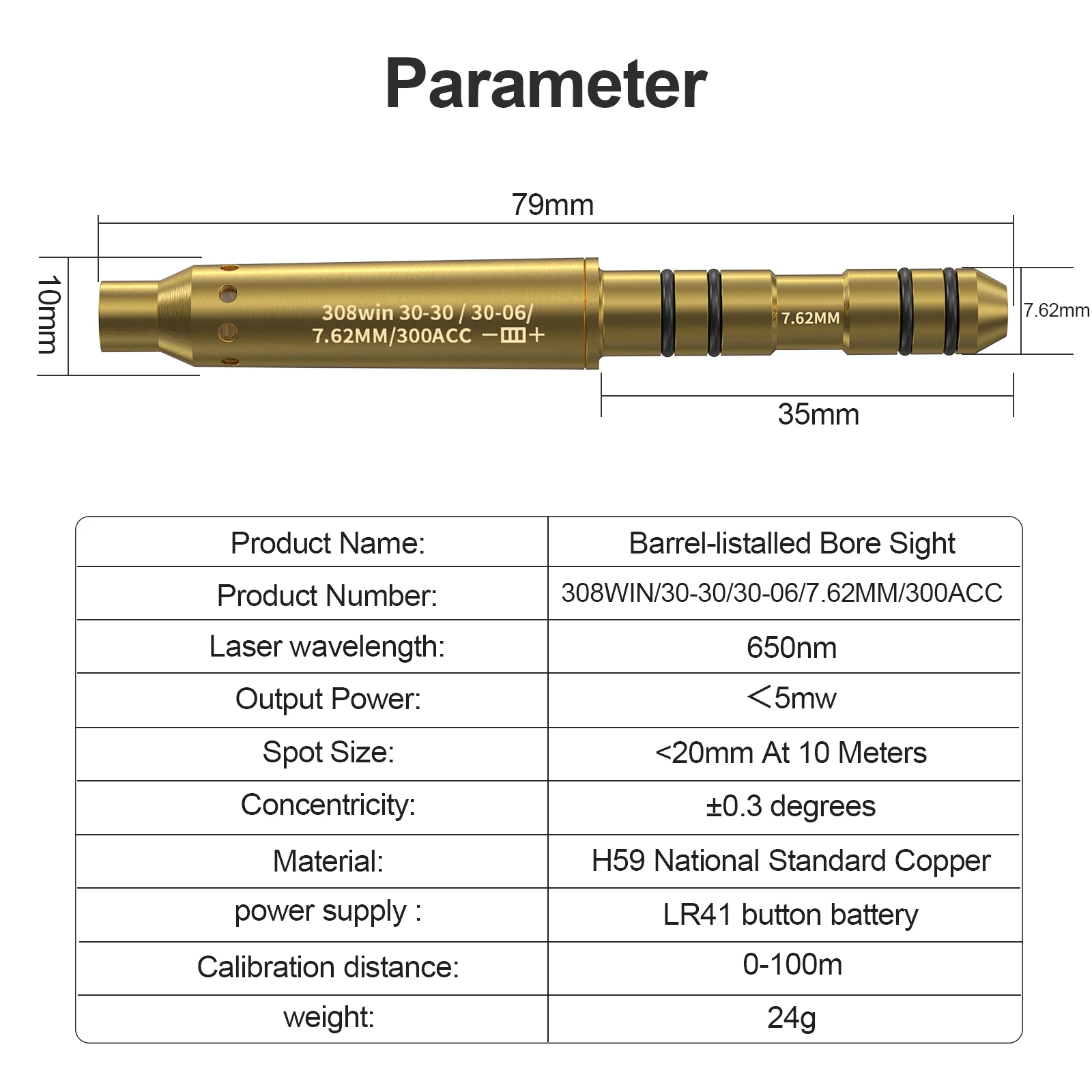 

7,62 мм.300ACC красный лазерный тренировочный калибратор для стрельбы, специально предназначенный для игрушек с концевым корпусом
