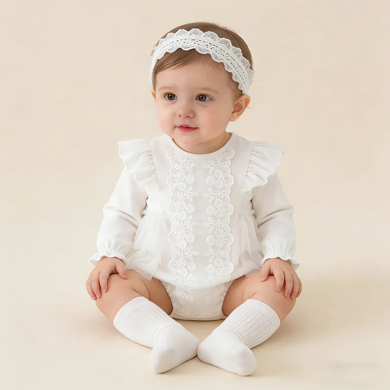 

Princess Newborn Baby Girl Bodysuits Lace Flowers Infant Girls Onesie Clothes for Spring Autumn