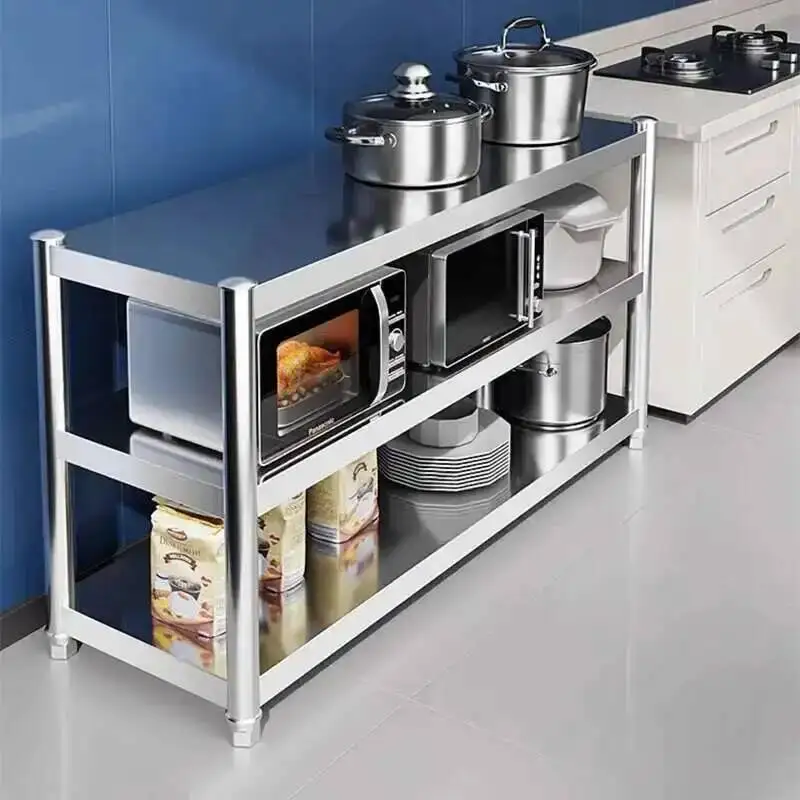 

Steel Kitchen Cabinets Stainless Floor Kitchen Multi-layer Operation Workbench Household Stove Storage Shelf Kitchen Furniture M